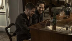 Nick Jonas as Danny and Paul Rudd as Rick in Power Ballad, directed by John Carney. Photo: David Cleary. Copyright: Lionsgate. All Rights Reserved.