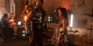 Johannes Haukur Johannesson as Fisto and Camila Mendes as Teela in Masters Of The Universe, directed by Travis Knight. Photo: Giles Keyte. Copyright: Amazon MGM Studios Content Services LLC. All Rights Reserved..