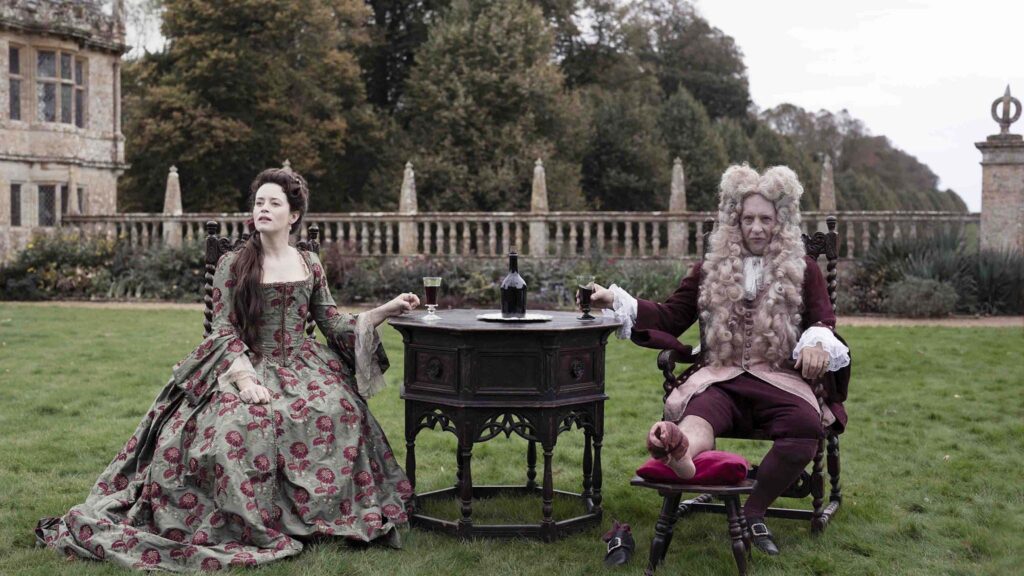 Claire Foy as Lady Savage and Richard E Grant as Sir Chauncey Savage in Savage House, directed by Peter Glanz. Photo: Dean Rogers. Copyright: Paramount Pictures. All Rights Reserved.