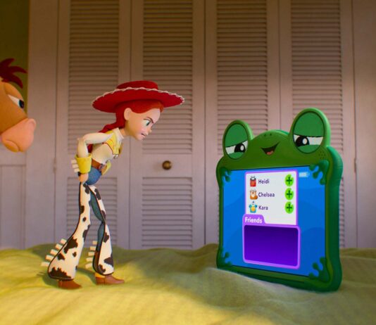 Bullseye, Jessie, and Lilypad in Toy Story 5, directed by Andrew Stanton. Copyright: 2026 Disney/Pixar. All Rights Reserved.