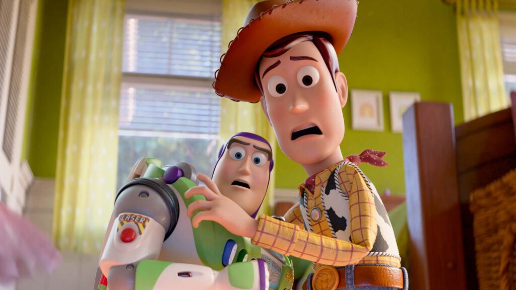 Buzz Lightyear (voiced by Tim Allen) and Woody (Tom Hanks) in Toy Story 5, directed by Andrew Stanton. Copyright: Disney/Pixar. All Rights Reserved.