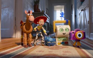 Top 3 Films of the Week 15 June 2026 Bullseye, Jessie (voiced by Joan Cusack), Atlas (Craig Robinson), Smarty Pants (Conan O’Brien) and Snappy (Shelby Rabara) in Toy Story 5, directed by Andrew Stanton. Copyright: Disney/Pixar. All Rights Reserved.