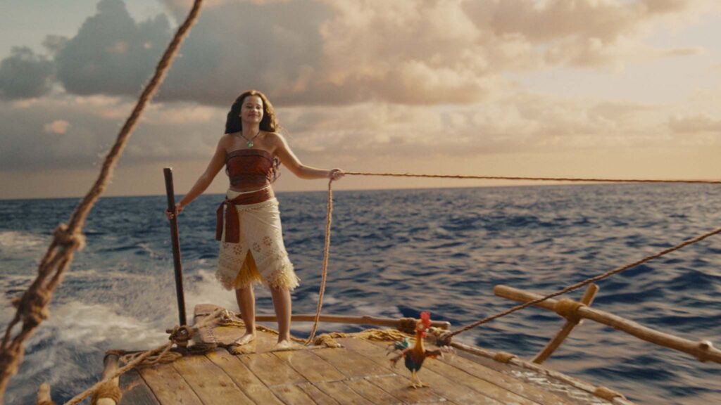 Catherine Laga’aia as Moana and Heihei in Moana, directed by Thomas Kail. Copyright: Disney Enterprises, Inc. All Rights Reserved.