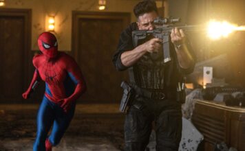 Spider-Man and Jon Bernthal as The Punisher in Spider-Man: Brand New Man, directed by Destin Daniel Cretton. Photo: Jay Maidment. Copyright: 2026 CTMG. All Rights Reserved. Marvel and all related character names: Copyright 2026 Marvel.