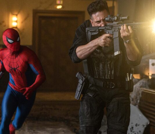 Spider-Man and Jon Bernthal as The Punisher in Spider-Man: Brand New Man, directed by Destin Daniel Cretton. Photo: Jay Maidment. Copyright: 2026 CTMG. All Rights Reserved. Marvel and all related character names: Copyright 2026 Marvel.