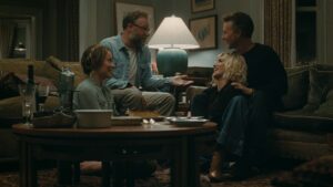 Olivia Wilde as Angela, Seth Rogen as Joe, Penelope Cruz as Pina and Edward Norton as Hawk in The Invite, directed by Olivia Wilde. Copyright: Black Bear. All Rights Reserved.