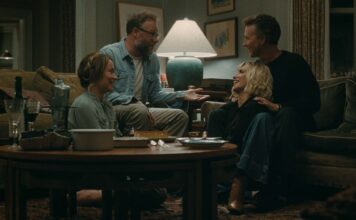 Film Review of the Week 29 June 2026 Olivia Wilde as Angela, Seth Rogen as Joe, Penelope Cruz as Pina and Edward Norton as Hawk in The Invite, directed by Olivia Wilde. Copyright: Black Bear. All Rights Reserved.