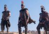 Jimmy Gonzales as Cepheus, Matt Damon as Odysseus and Himesh Patel as Eurylochus in The Odyssey, directed by Christopher Nolan. Photo: Melinda Sue Gordon. Copyright: Universal Studios. All Rights Reserved.