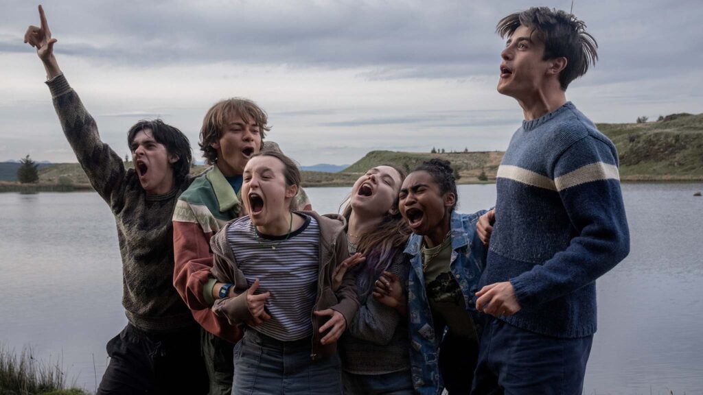 Earl Cave as Ralph, Conrad Khan as Archie, Bella Ramsey as Ivy, Ruby Stokes as Ella, Jasmine Elcock as Maisie and Daniel Quinn-Toye as Jake in Sunny Dancer, directed by George Jaques. Photo: Colin J Smith. Copyright: True Brit. All Rights Reserved.