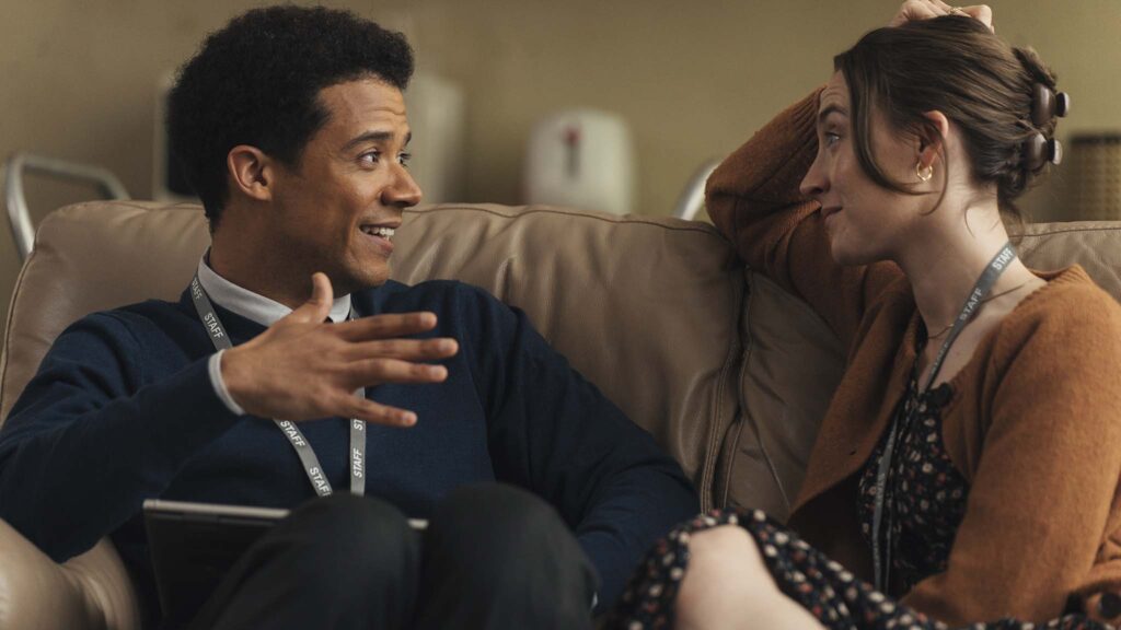 Jacob Anderson as Sam and Saoirse Ronan as Maria in Bad Apples, directed by Jonatan Etzler Photo: James Pardon. Copyright: Paramount Pictures/Pulse Films. All Rights Reserved.