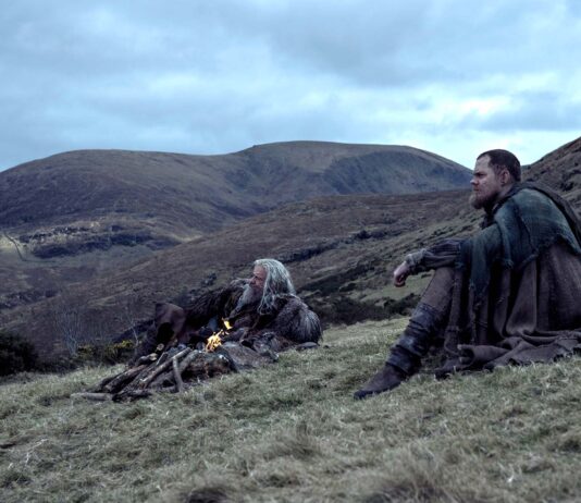Hugh Jackman as Robin and Bill Skarsgard as Edward in The Death Of Robin Hood, directed by Michael Sarnoski. Photo: Aidan Monaghan. Copyright: DORH Holding Co LLC. All Rights Reserved.