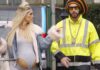 Morgana Robinson as Julie and Sacha Baron Cohen as Ali G in Ali G: Who Iz I?, directed by Sacha Baron Cohen. Copyright: Amazon Content Services LLC. All Rights Reserved.