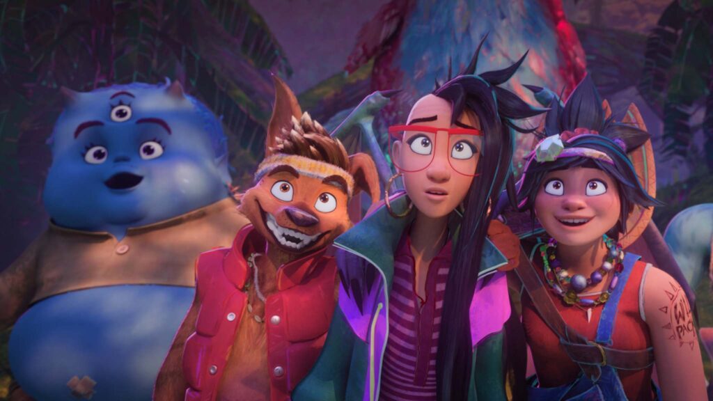 Bungi (voiced by Manny Jacinto), Raww (Dave Franco), Raissa (Liza Soberano) and Jo (H.E.R.) in Forgotten Island, directed by Joel Crawford and Januel Mercado. Copyright: DreamWorks Animation. All Rights Reserved.
