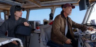 Austin Abrams as Jay Gardiner and Josh Brolin as Mitt Gardiner in Whalefall., directed by Brian Duffield. Photo: Jennifer Clasen. Copyright: 20th Century Studios. All Rights Reserved.