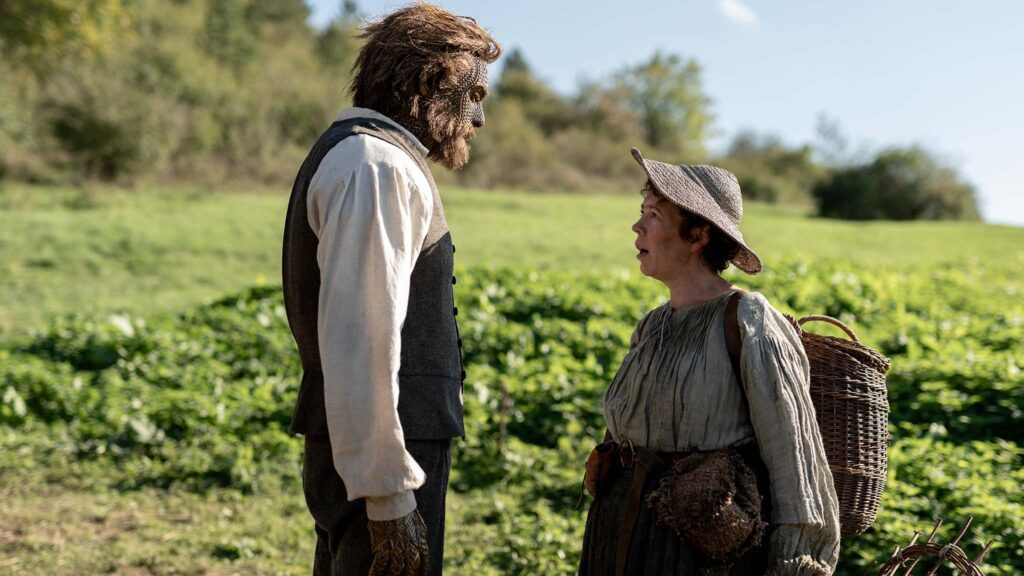 Alexander Skarsgård as the Wicker Husband and Olivia Colman as the Fisherwoman in Wicker, directed by Alex Huston Fischer and Eleanor Wilson. Photo: Kristof Galgoczi Nemeth. Copyright: Black Bear. All Rights Reserved.